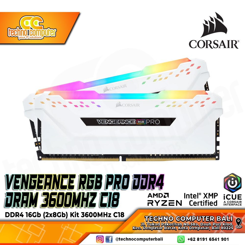 DDR4 CORSAIR VENGEANCE RGB PRO 16GB (2x8GB) Kit 3600Mhz CL18 - WHITE