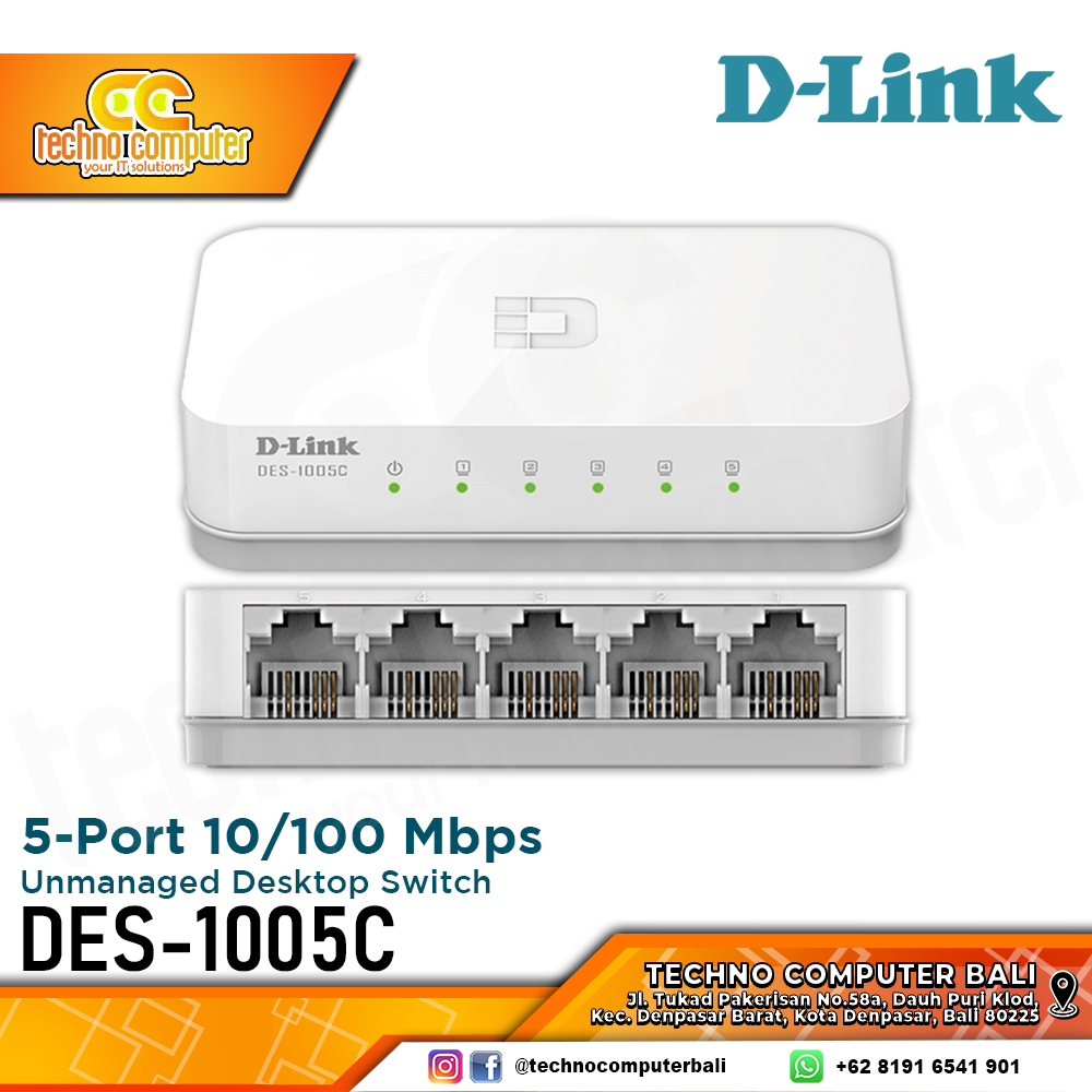SWITCH HUB D-LINK DES-1005C 5-Port 10/100 Mbps Unmanaged Desktop Switch