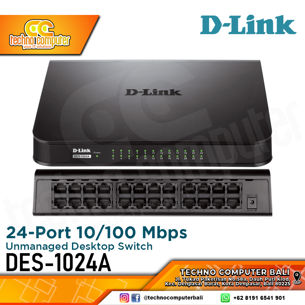 SWITCH HUB D-LINK DES-1024A 24-Port 10/100 Mbps Unmanaged Desktop Switch