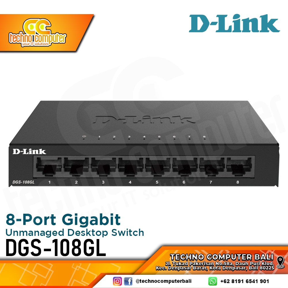 SWITCH HUB D-LINK DGS-108GL 8-Port Gigabit Unmanaged Desktop Switch Metal Case