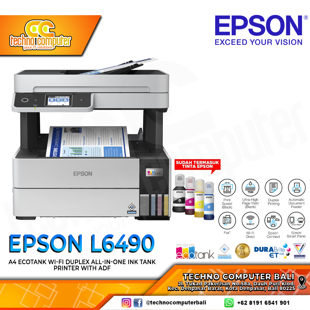 PRINTER EPSON L6490 A4 Ecotank Wi-Fi Duplex All-in-One InkTank Printer with ADF