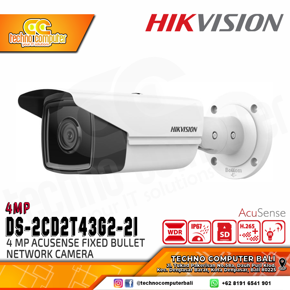 HIKVISION DS-2CD2T43G2-2I 4MP (2.8mm) OUTDOOR Fixed Bullet Network Camera