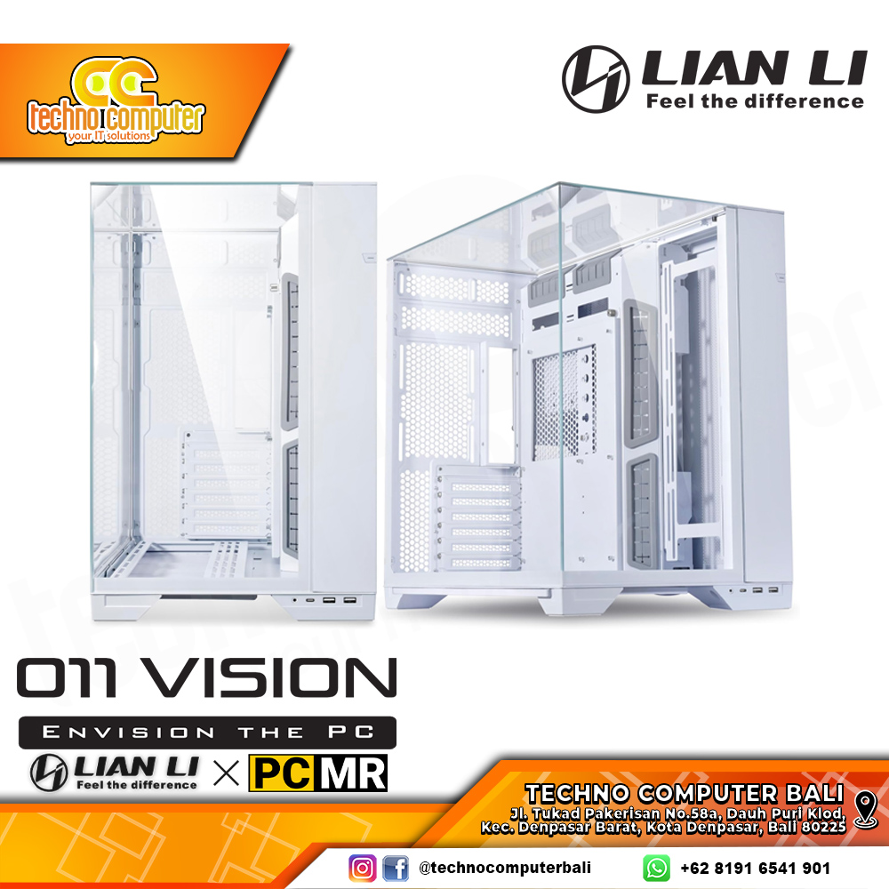 CASING LIAN LI O11 VISION White - Tower ATX Case Collaboration with PCMR 3 Side Tempered Glass