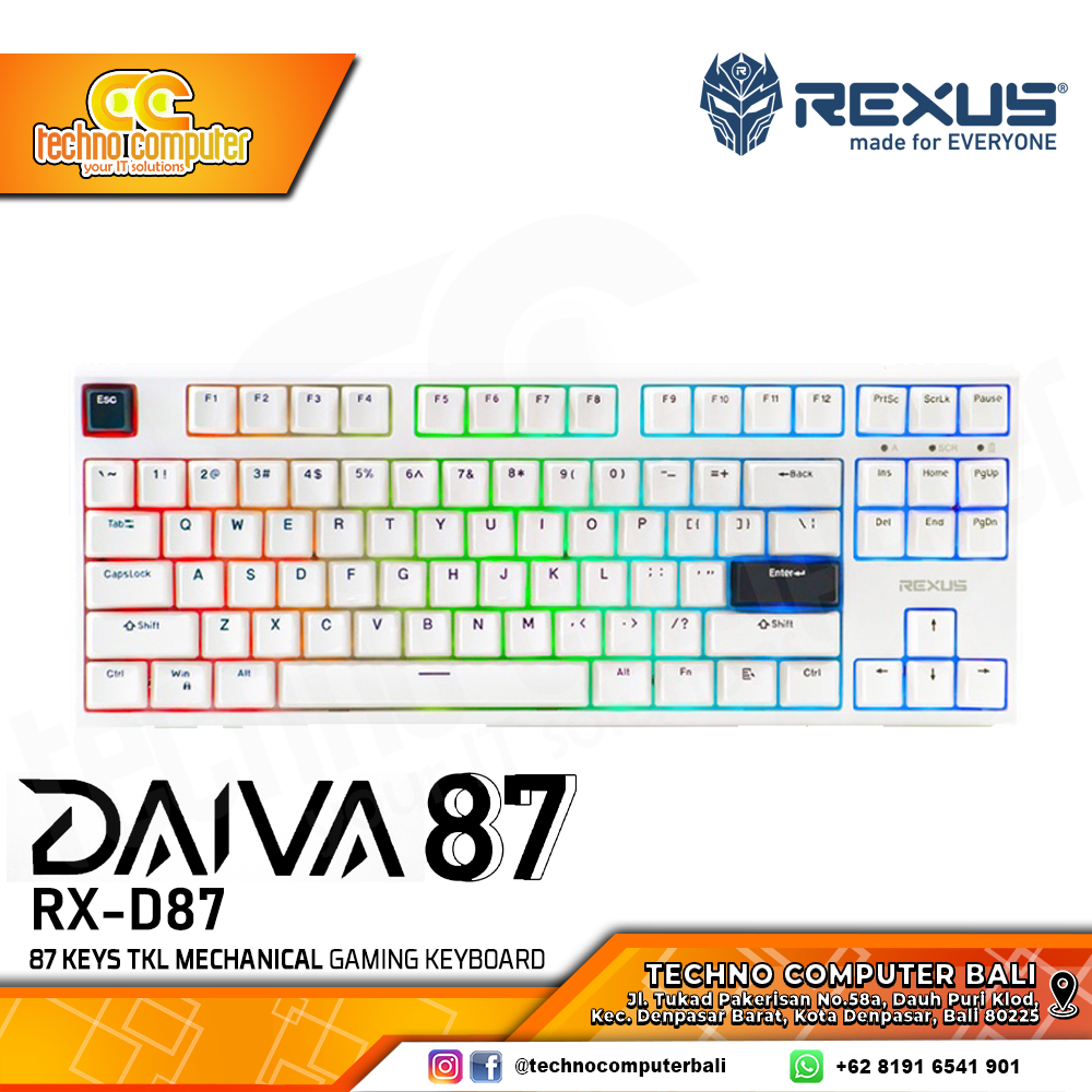 REXUS DAIVA RX-D87 Otemu White - Mechanical Brown Switch - Gaming Keyboard Wireless