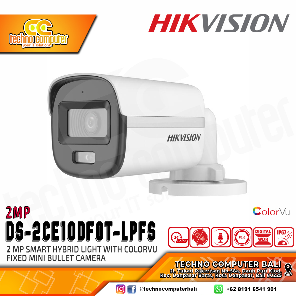 HIKVISION DS-2CE10DF0T-LPFS 2MP (2.8mm) OUTDOOR Smart Hybrid Light with ColorVu Camera CCTV