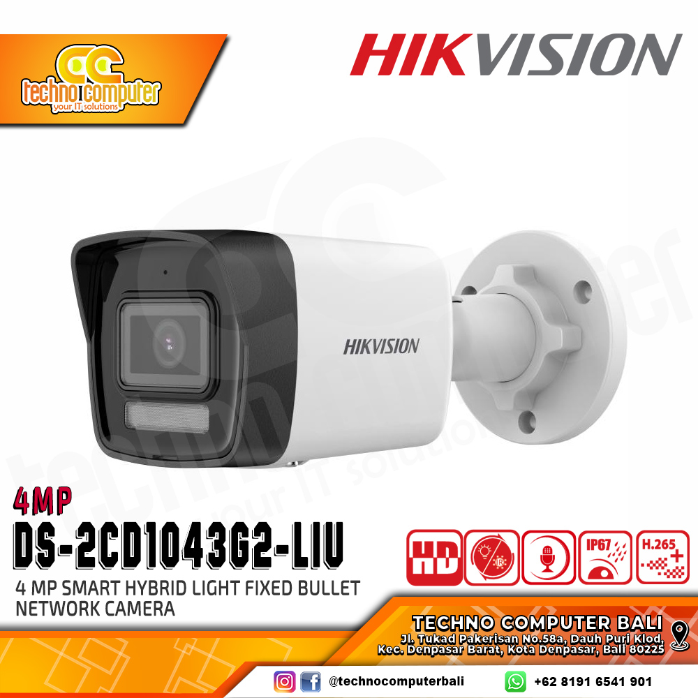 HIKVISION DS-2CD1043G2-LIU 4MP (2.8mm) OUTDOOR Smart Hybrid Light Fixed Bullet Network Camera CCTV