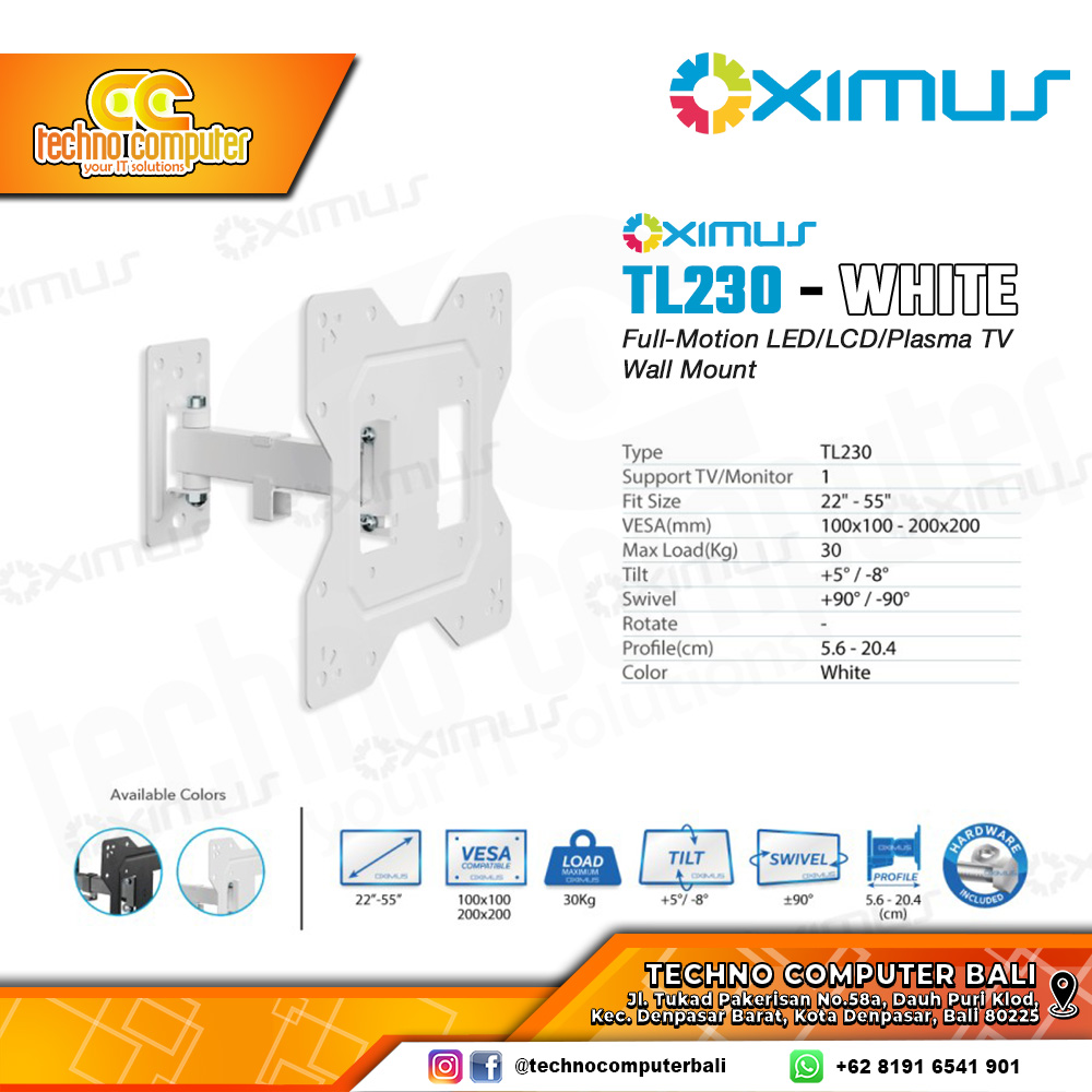 Bracket Monitor TV 22-55inch OXIMUS TL230 Wall Mount Bracket - White