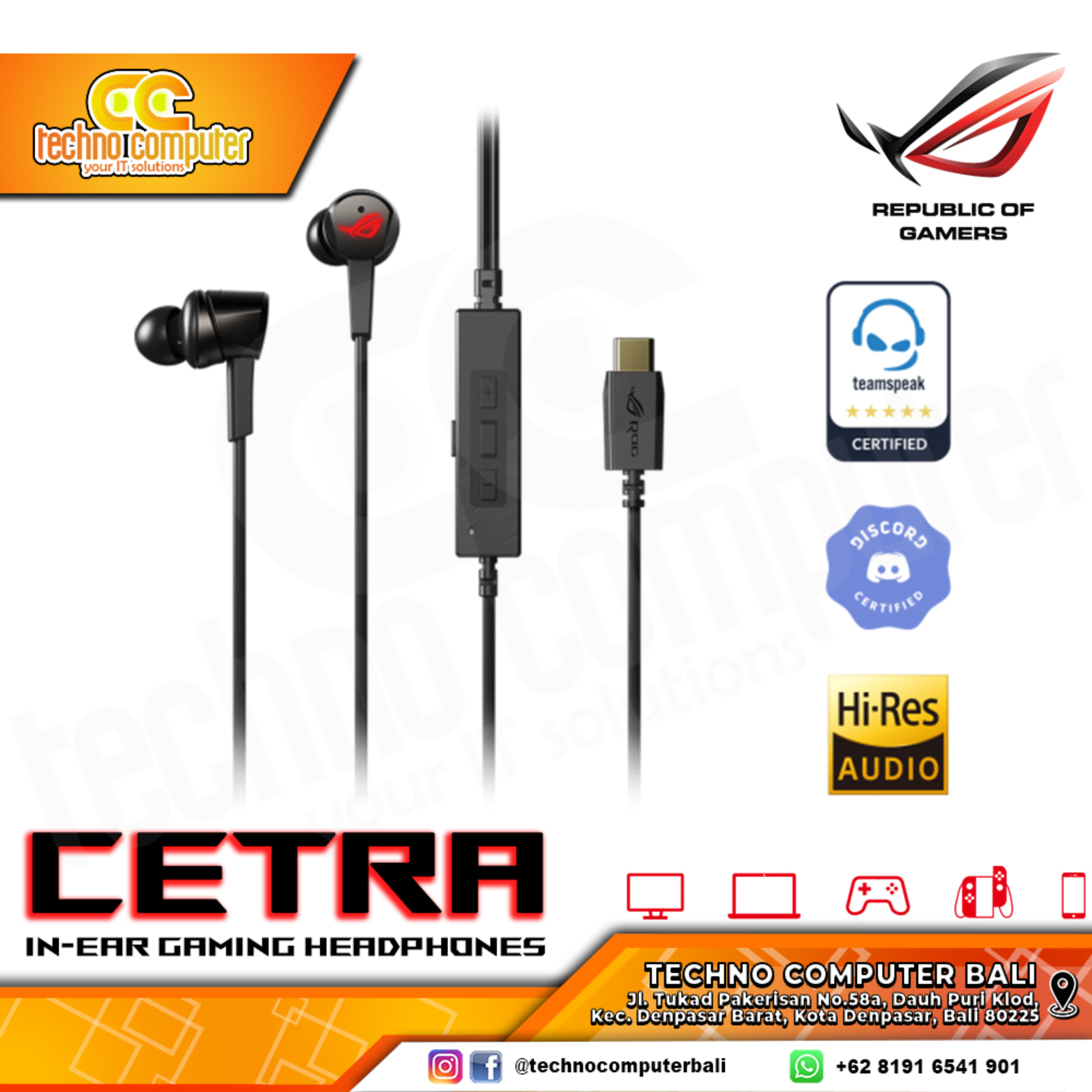EARPHONE ASUS ROG Cetra In-Ear Gaming Headphones with Active Noise Cancellation - Gaming Earphone