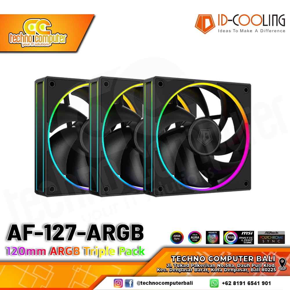 FAN CASING ID-COOLING AF-127-ARGB-K TRIO BLACK - 120mm Triple Pack ARGB Fan