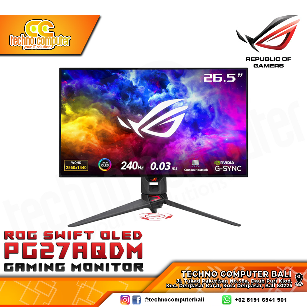 ASUS ROG Swift OLED PG27AQDM Gaming Monitor - 27 inch, 2K QHD (2560x1440), OLED, 240Hz, 0.03ms