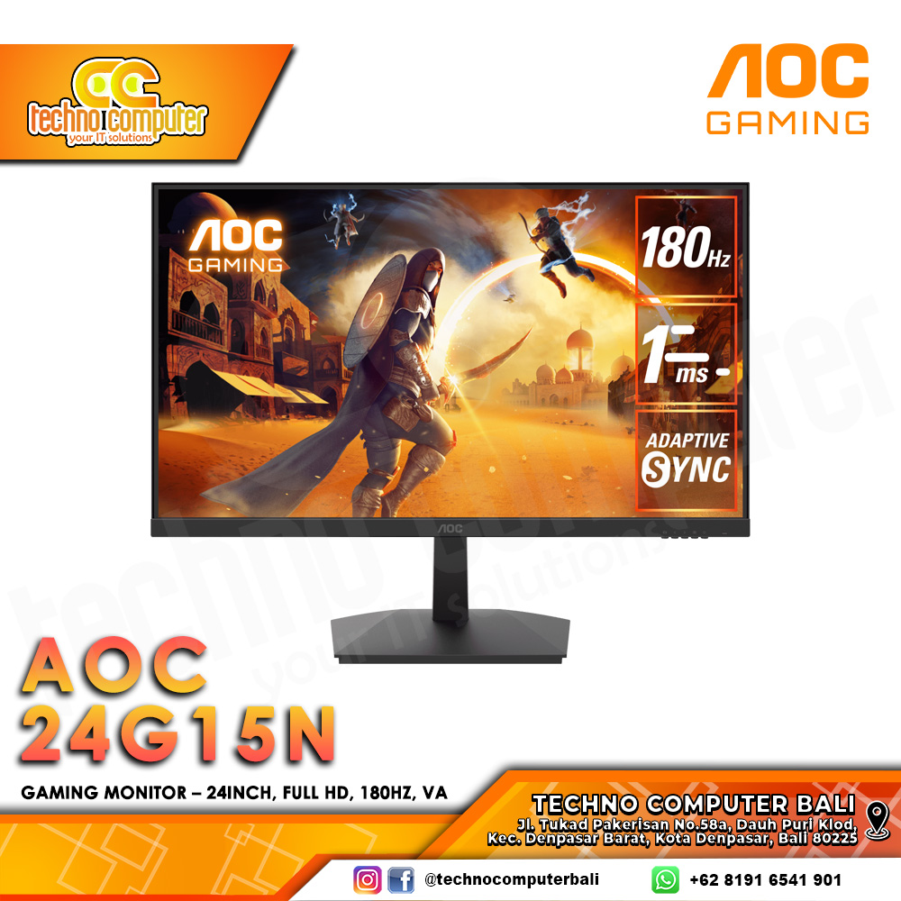 AOC 24G15N/70 Gaming Monitor - 24 inch, FHD (1920 x 1080), VA, 180Hz, 1ms