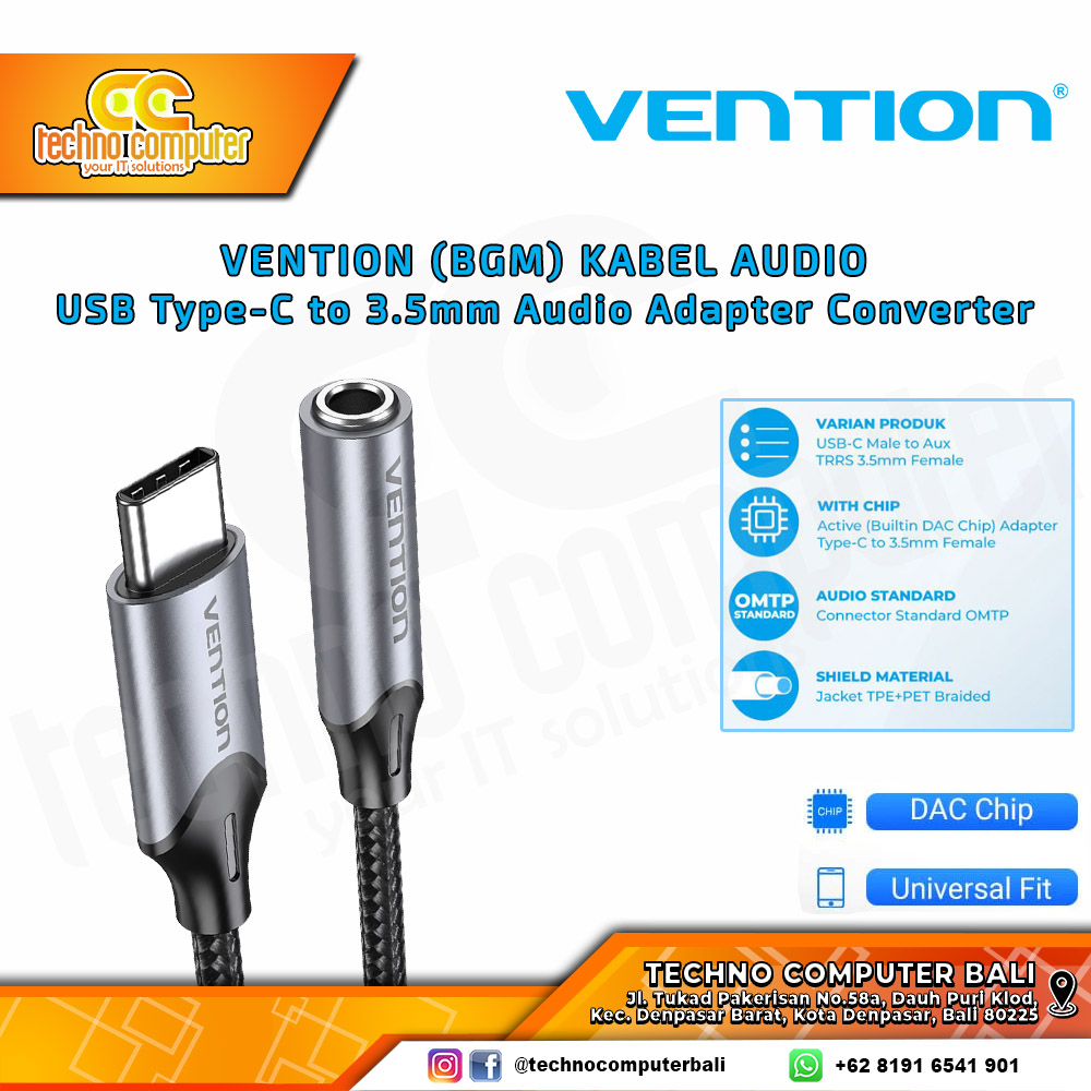 VENTION KABEL AUDIO USB Type-C to 3.5mm Jack Female Audio Adapter Converter with DAC Chip - BGM 0.1M