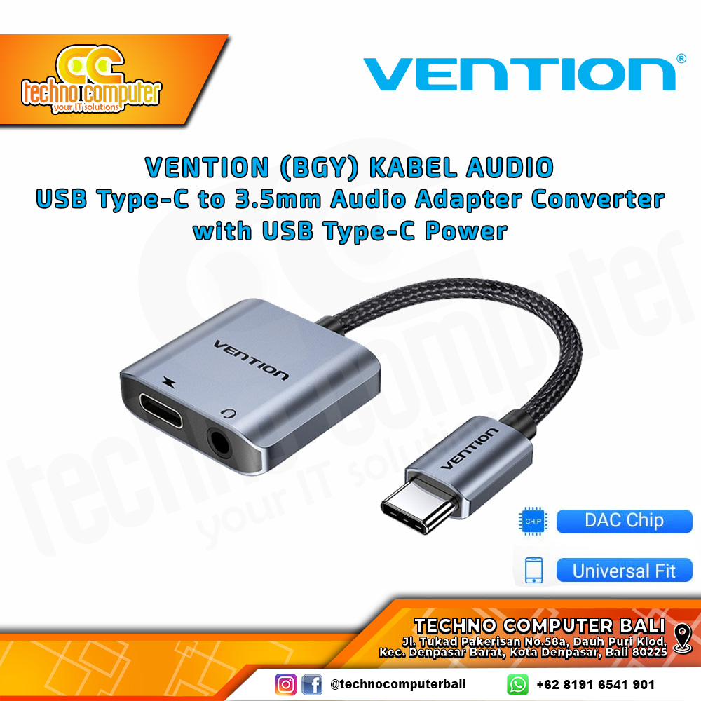 VENTION KABEL AUDIO USB Type-C to 3.5mm Jack Female Audio Adapter Converter with Power, DAC - BGYHA