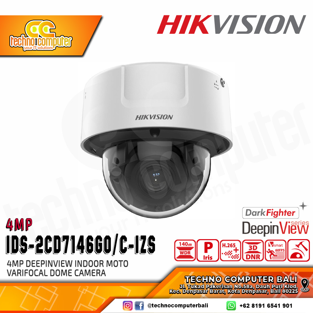 HIKVISION iDS-2CD7146G0/C-IZS 4MP (2.8-12mm) INDOOR DeepinView Moto Varifocal Dome Network Camera CC