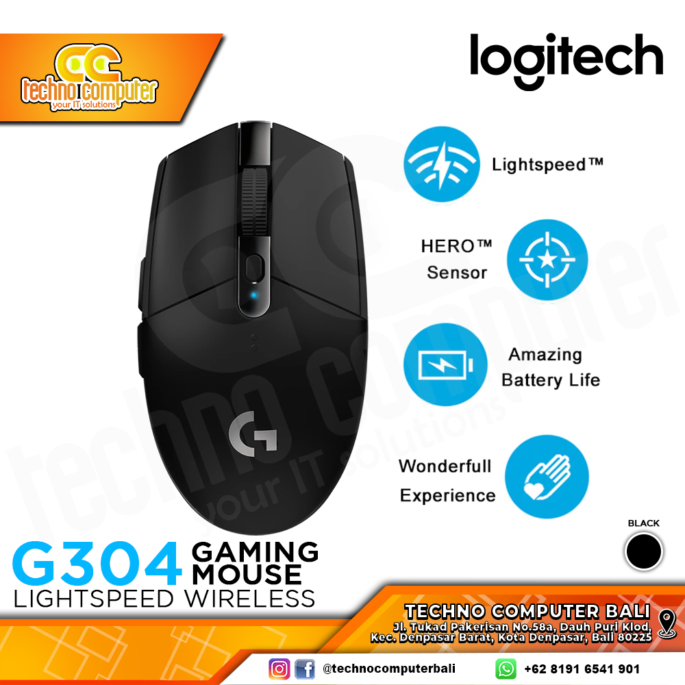 LOGITECH G304 Wireless Lightspeed Black - Gaming Mouse Wireless