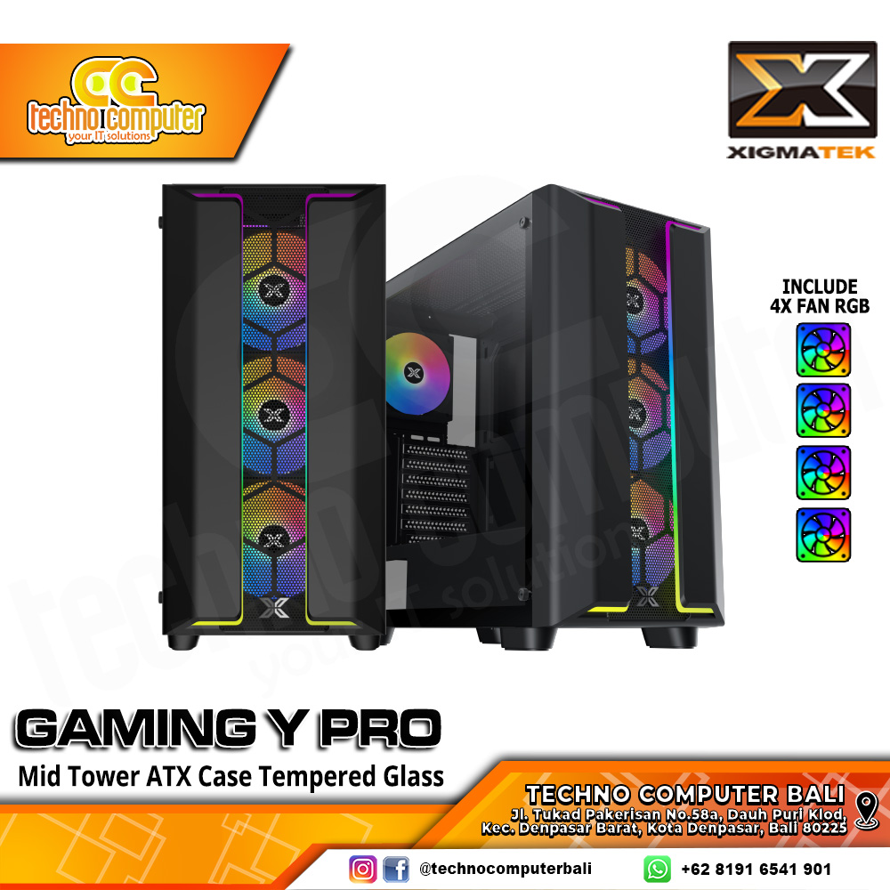CASING XIGMATEK GAMING Y PRO Black - Mid Tower ATX Case Tempered Glass (Free 4x RGB Fan)