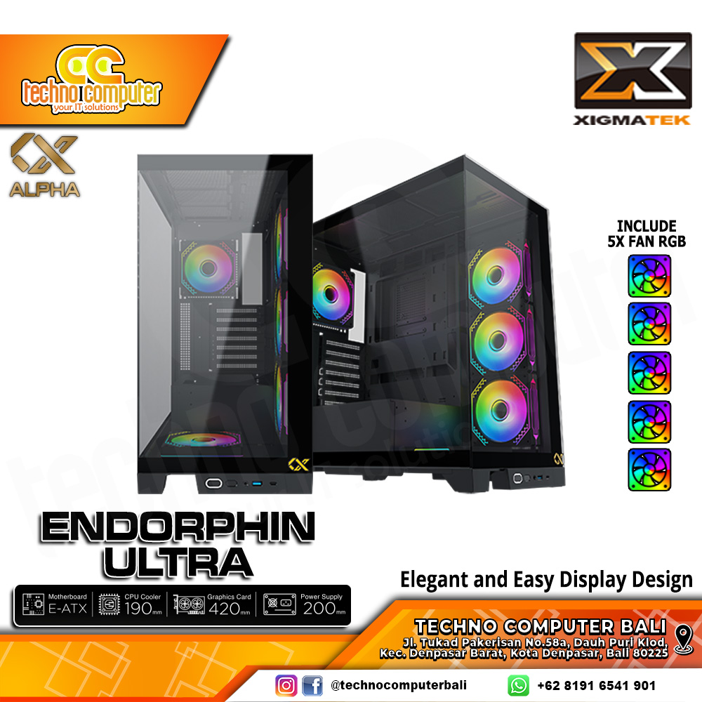 CASING XIGMATEK ENDORPHIN ULTRA Black - Mid Tower ATX Case Tempered Glass (Free 5x RGB Fan)