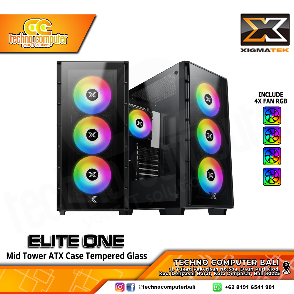 CASING XIGMATEK ELITE ONE Black - Mid Tower ATX Case Tempered Glass (Free 4x RGB Fan)