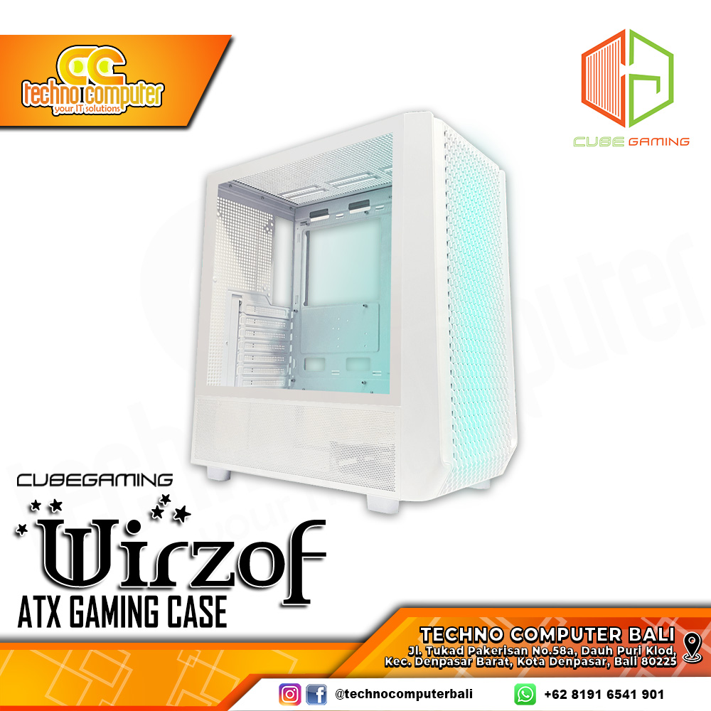 CASING CUBE GAMING WIRZOF White - Mid Tower ATX Case Tempered Glass