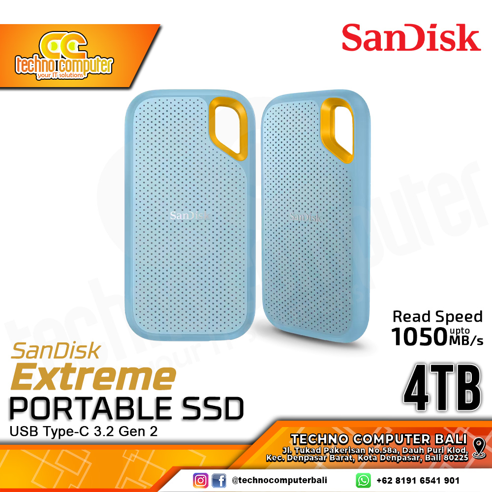 SSD EXTERNAL SANDISK EXTREME PORTABLE SSD - Up to 1050MB/s, USB Type-C 3.2 Gen 2 Sky Blue - 4TB