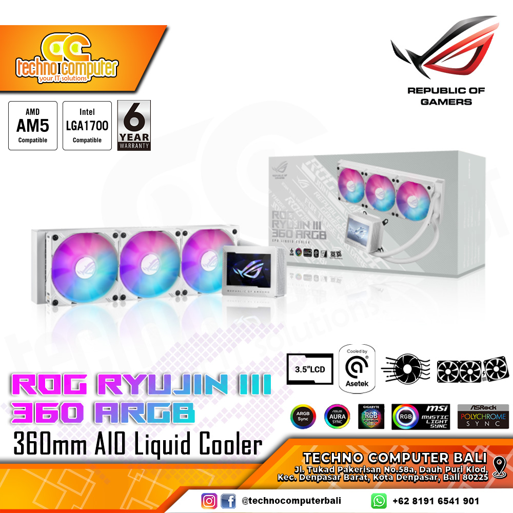 ASUS ROG RYUJIN III 360 ARGB White with 3.5inch LCD Display - CPU Cooler - 360mm AIO Liquid Cooler