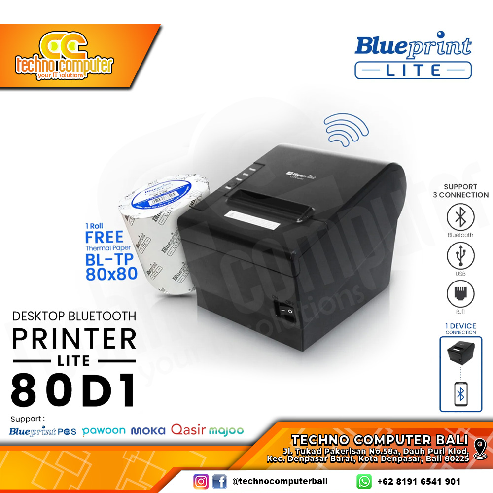 PRINTER THERMAL BLUEPRINT BP-LITE80D1 USB + Bluetooth + RJ11 (80x80 Lite)