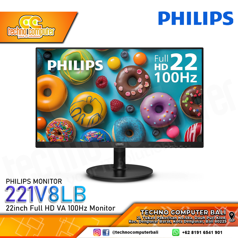 PHILIPS 221V8LB/70 LED Monitor - 22 inch, FHD (1920 x 1080), VA, 75Hz, 4ms