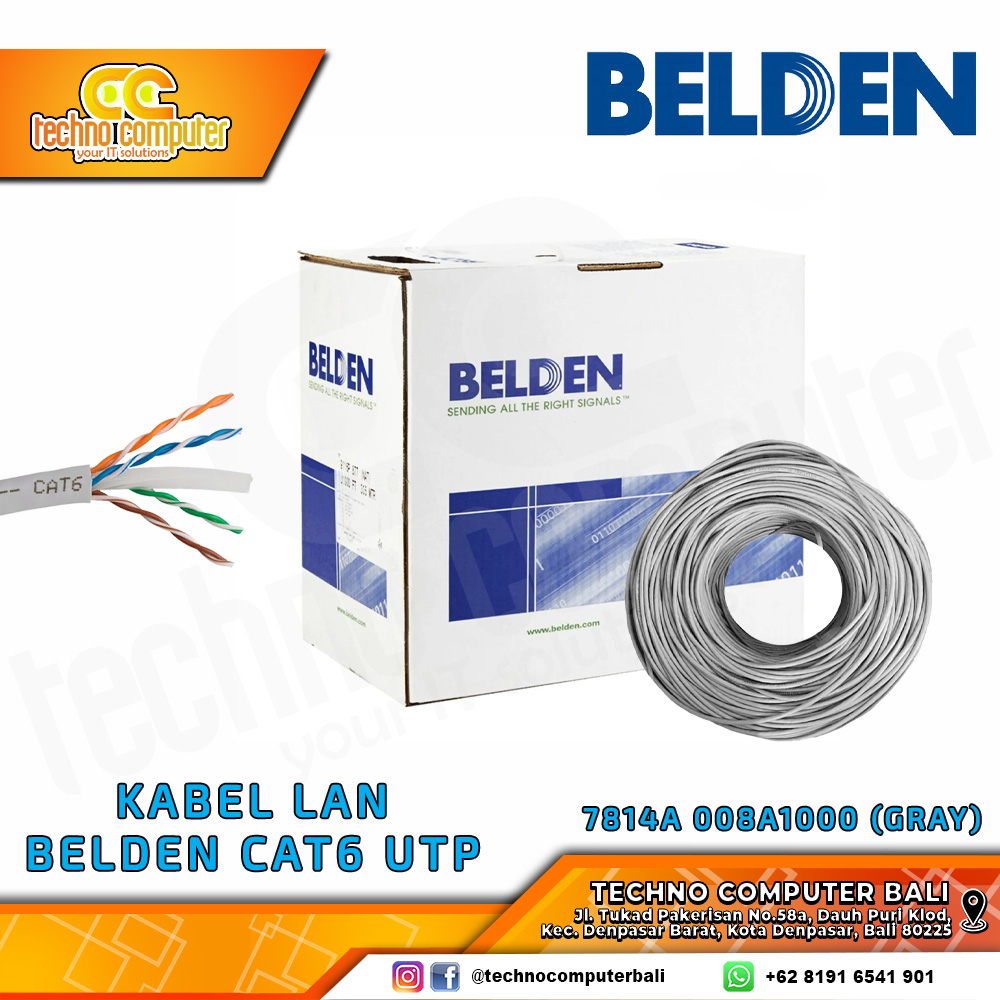 KABEL LAN BELDEN CAT 6 UTP Non Plenum 7814A 008A1000 (Gray) - Meteran