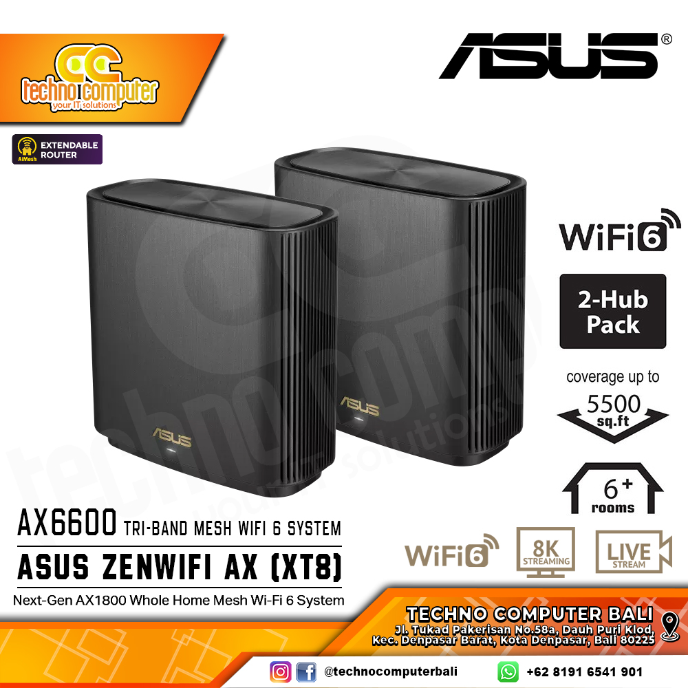 ASUS ZenWiFi AX (XT8) AX6600 Whole Home Tri-band Mesh WiFi 6 System - 2 Pack Black