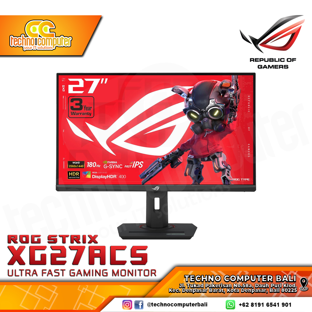 ASUS ROG STRIX XG27ACS Gaming Monitor - 27 inch, WQHD (2560 x 1440), Fast IPS, 180Hz, 1ms