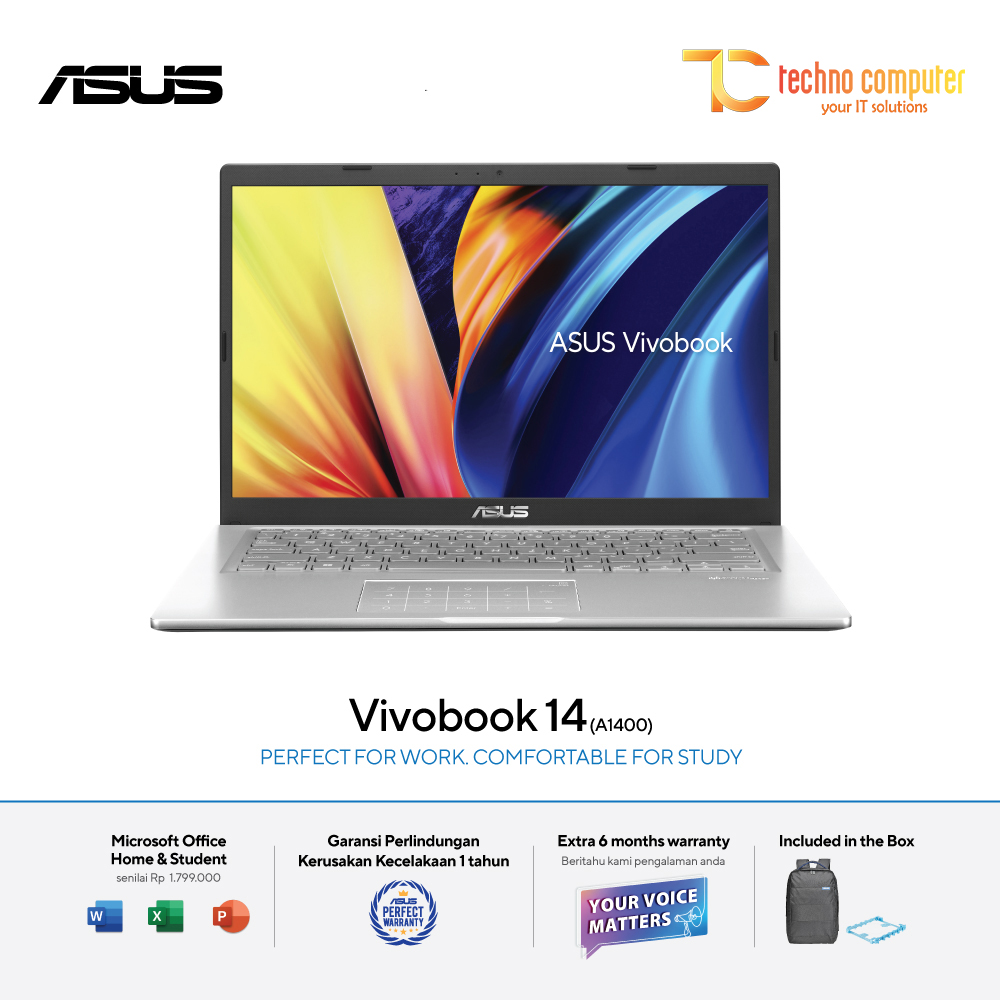 ASUS Vivobook 14 [A1400EA-VIPS353] Core i3-1115G4/RAM 8GB/SSD 512GB/Win11 + OHS 2021