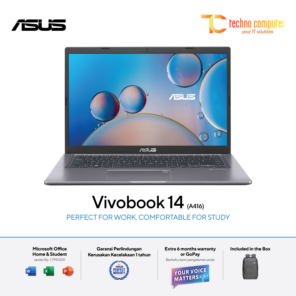 ASUS Vivobook 14 [A416JAO-FHD3203] Core i3-1005G1/RAM 8GB/SSD 256GB/Win11 + OHS 2021