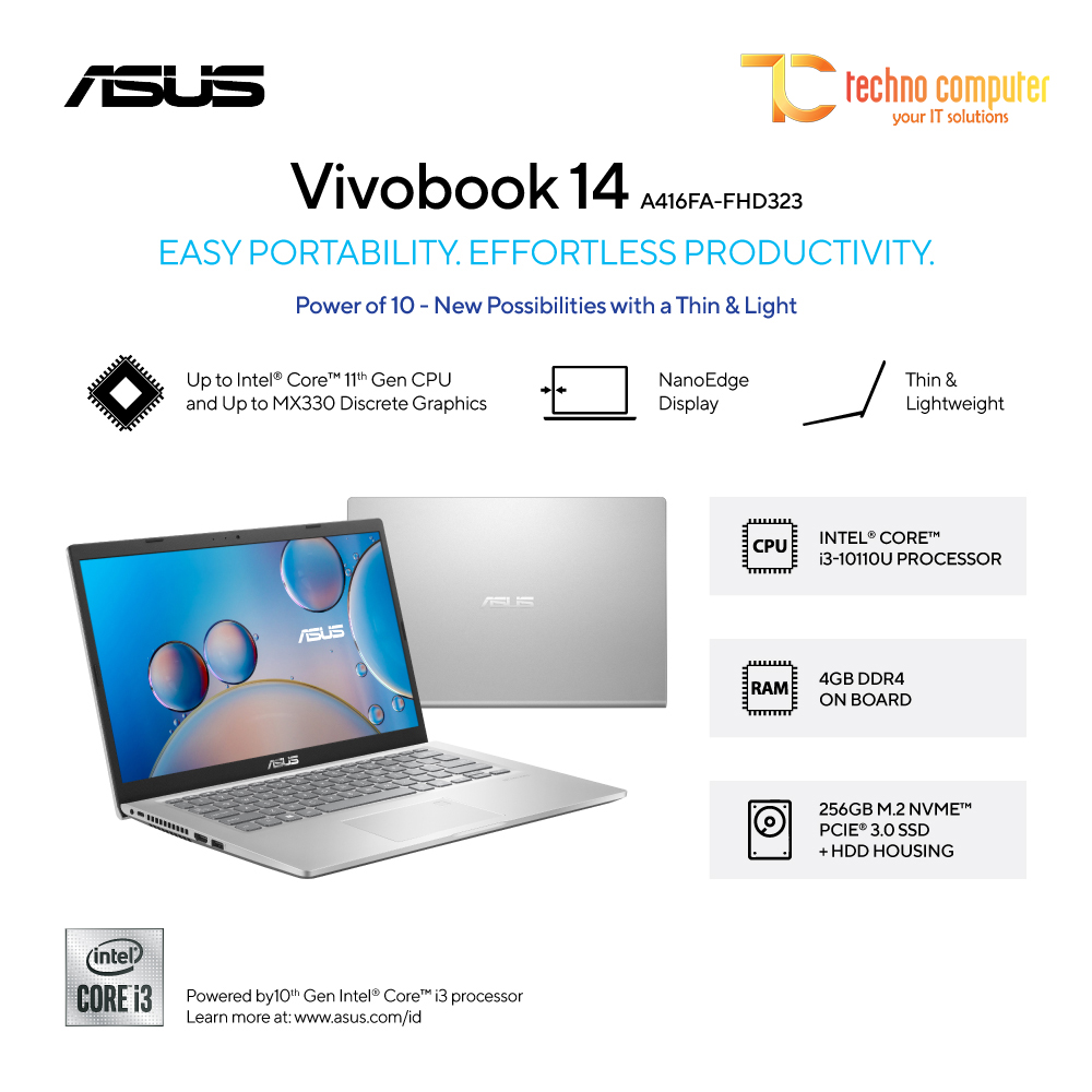 ASUS VivoBook 14 [A416KA-FHD422] Celeron N4500/RAM 4GB/SSD 256GB/Intel UHD 600/Win11