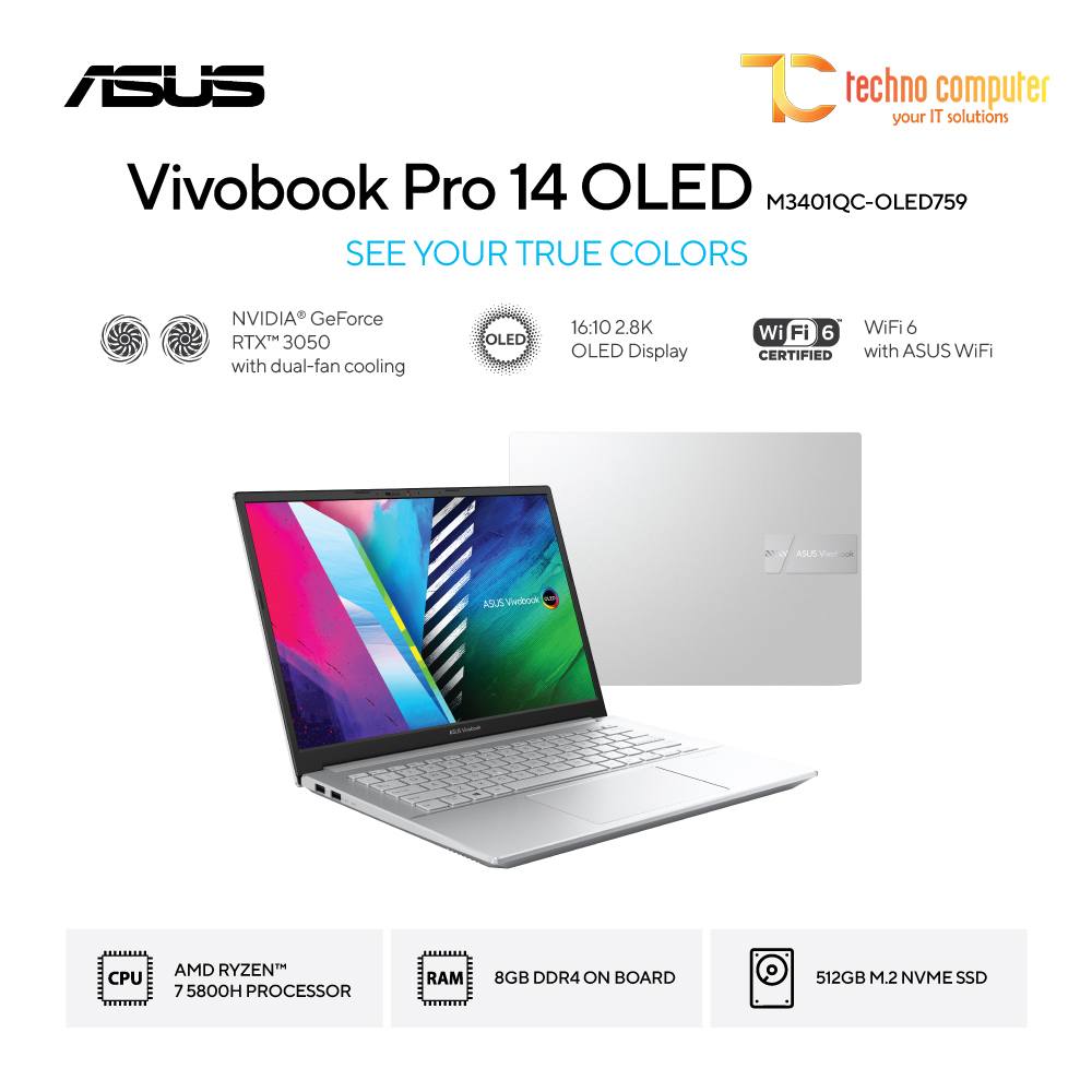 ASUS VivoBook Pro 14 OLED [M3401QC-OLED759] Ryzen 7 5800H/RAM 8GB/SSD 512GB/RTX 3050/Win11 + OHS 202