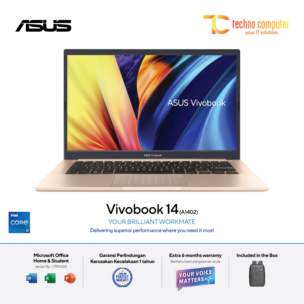 ASUS Vivobook 14 [A1402ZA-VIPS752] Core i7-1260P/RAM 8GB/SSD 512GB/Intel Iris Xe/Win11 + OHS 2021