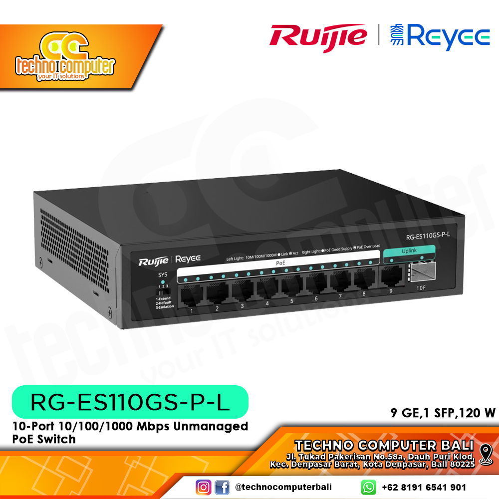 SWITCH POE RUIJIE/REYEE RG-ES110GS-P-L 10-Port Gigabit Unmanaged PoE Switch