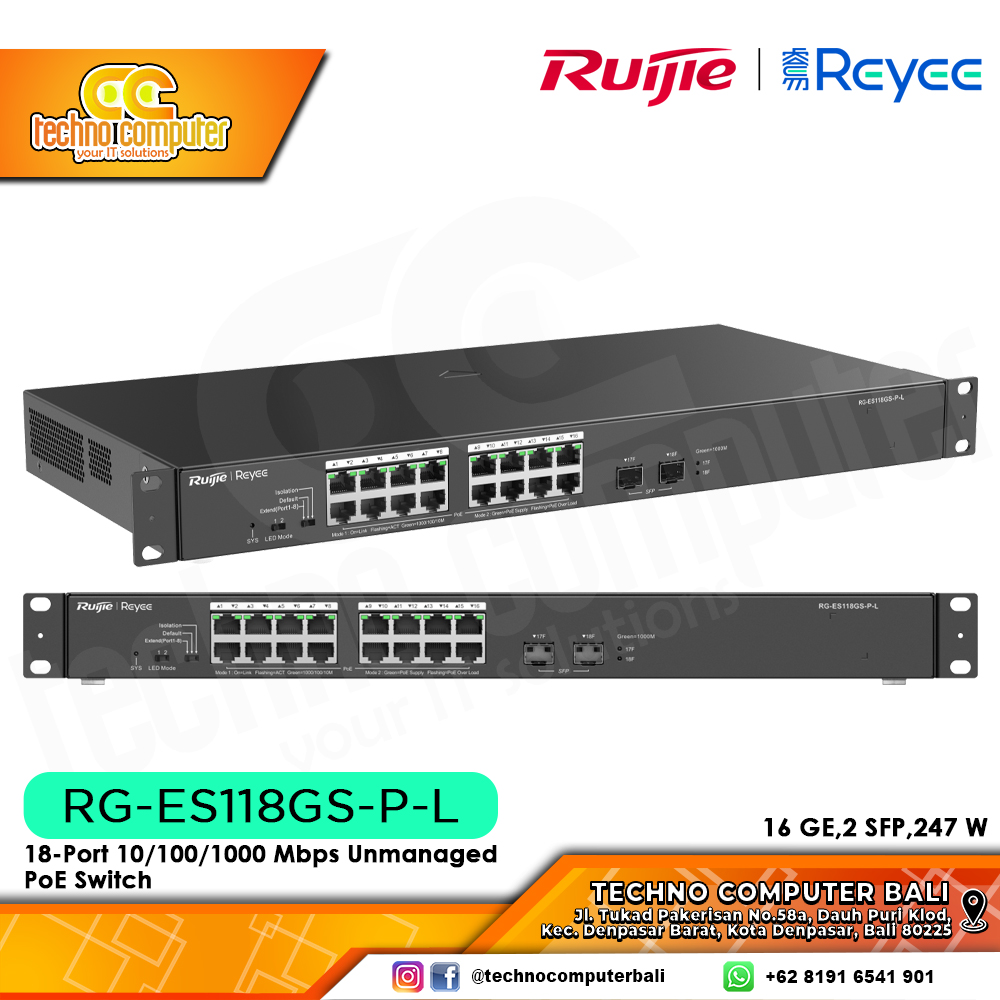 SWITCH POE RUIJIE/REYEE RG-ES118GS-P-L 18-Port Gigabit Unmanaged PoE Switch