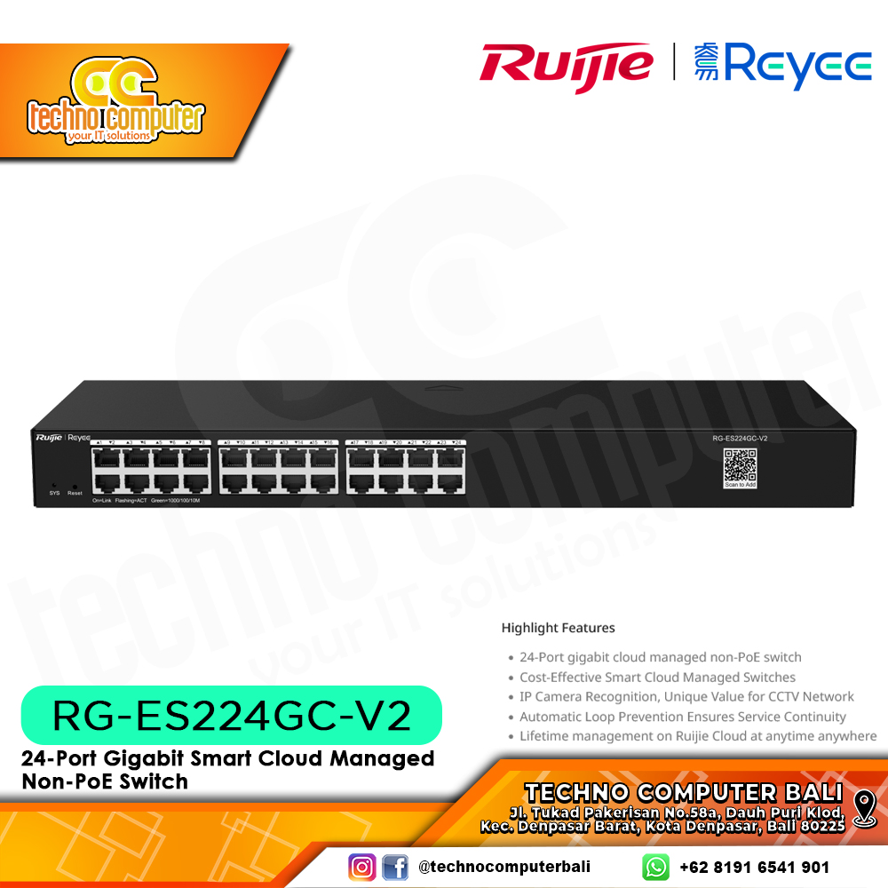 SWITCH HUB RUIJIE/REYEE RG-ES224GC-V2 24-Port Gigabit Smart Cloud Managed Switch