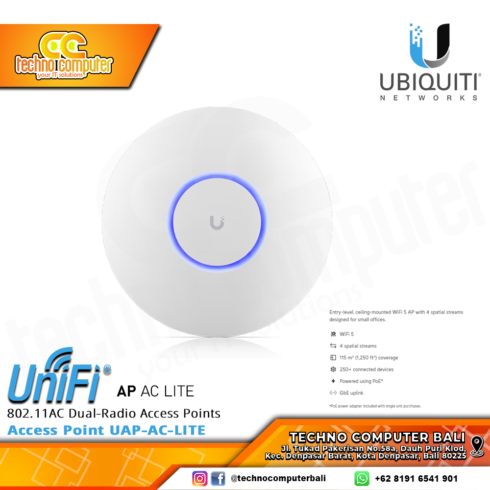 ACCESS POINT UBIQUITI UniFi AC Lite Wi-Fi 5 Dual-Band Gigabit Ceiling Mount Access Point