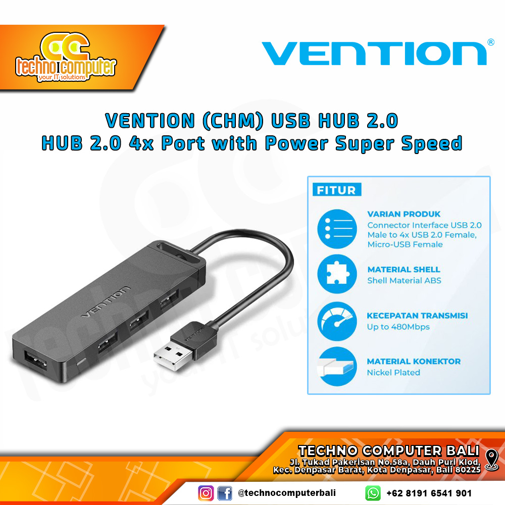 VENTION USB HUB 2.0 4x Port with Power Super Speed - CHM 0.15M