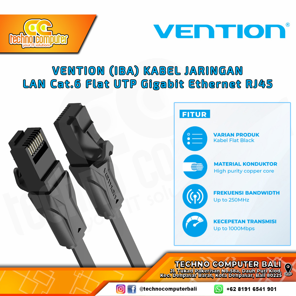 VENTION KABEL JARINGAN - LAN Cat6 Flat UTP Gigabit Ethernet RJ45 - IBA 5M