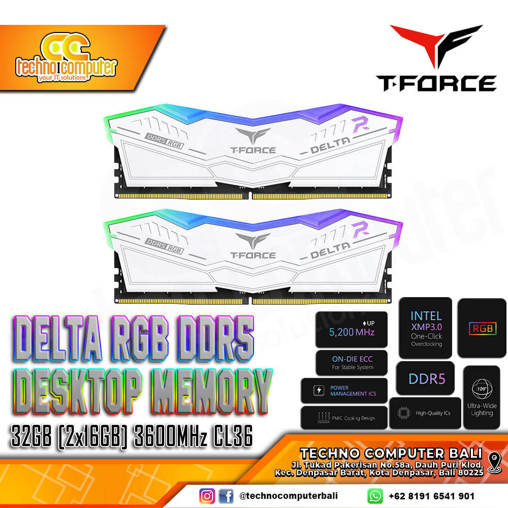 DDR5 TEAM T-FORCE DELTA RGB 32GB (2x16GB) Kit 5600Mhz CL36 - White