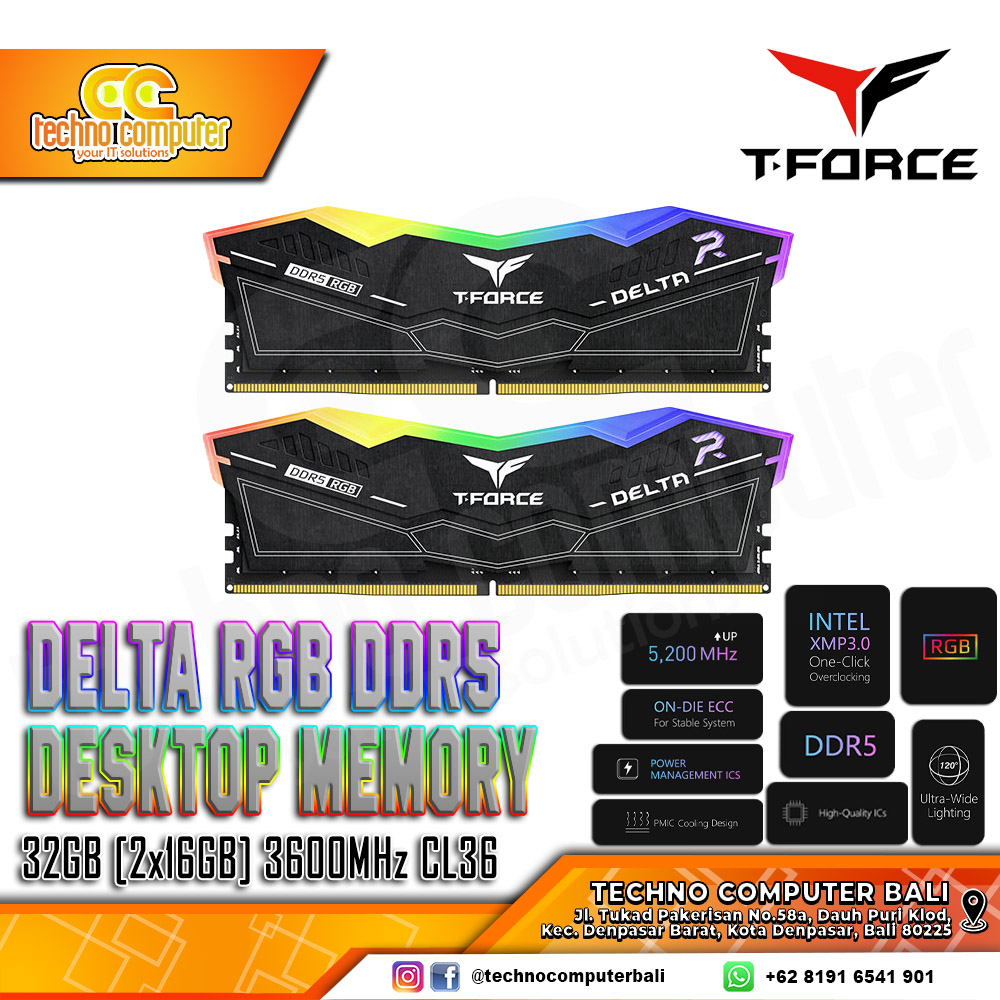 DDR5 TEAM T-FORCE DELTA RGB 32GB (2x16GB) Kit 5600Mhz CL36 - Black