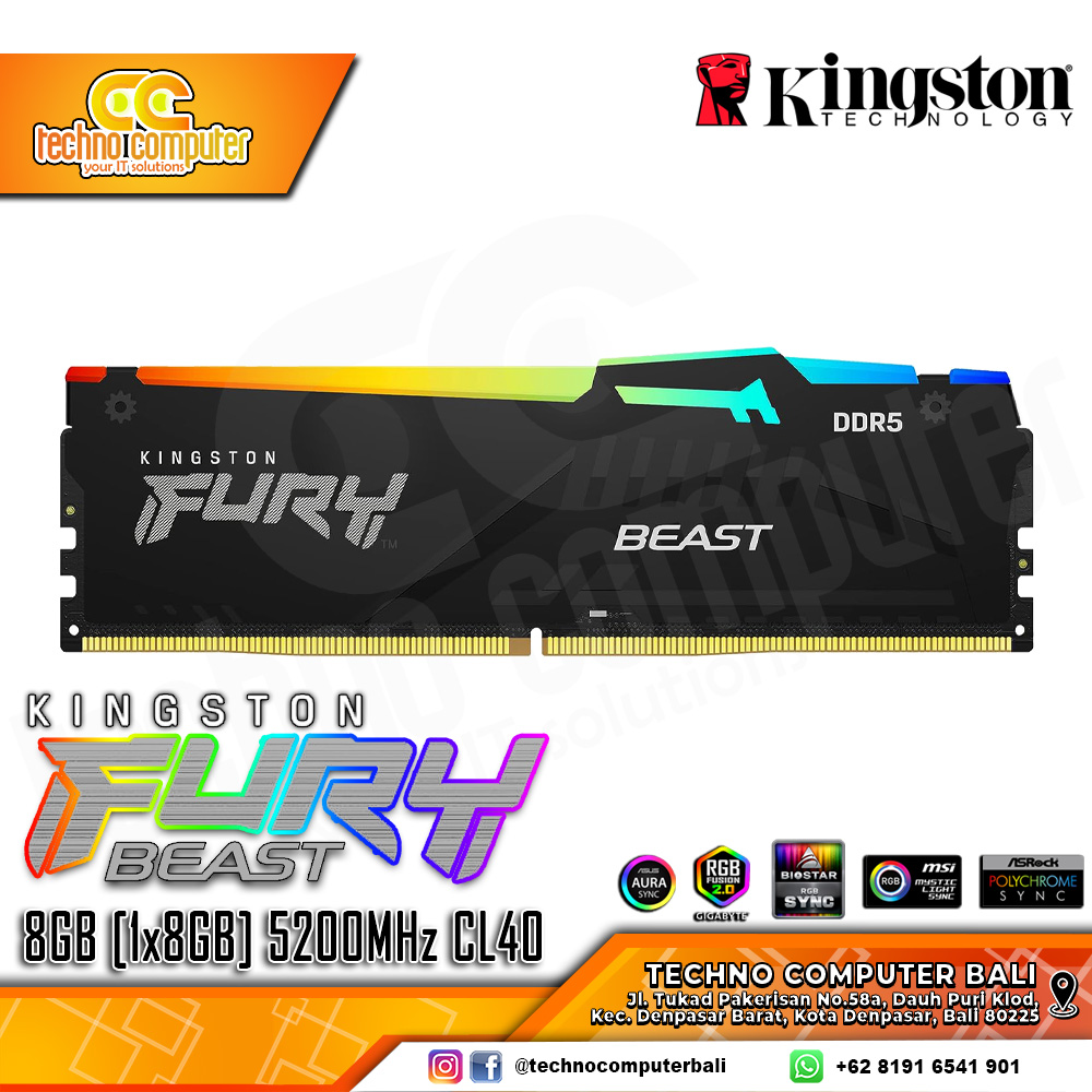 DDR5 KINGSTON FURY BEAST RGB 8GB (1x8GB) Single 5200Mhz CL40