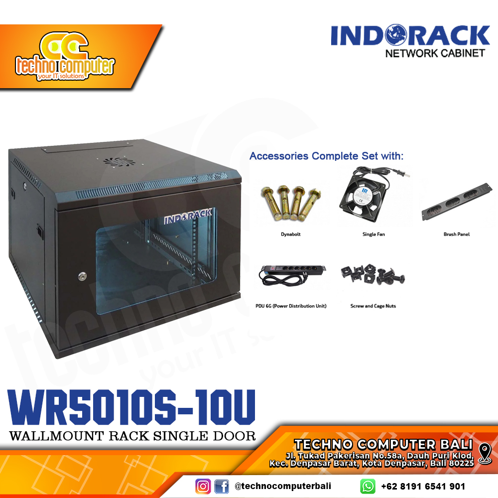 INDORACK WR5010S-10U - Wallmount Rack Single Door 10U Depth 500mm Glass Door 19Inch