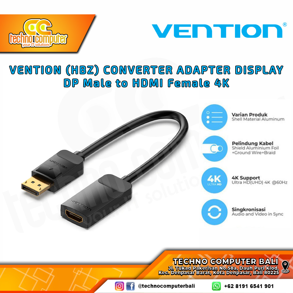 VENTION CONVERTER ADAPTER DISPLAY - DP Male to HDMI Female 4K - HBZ