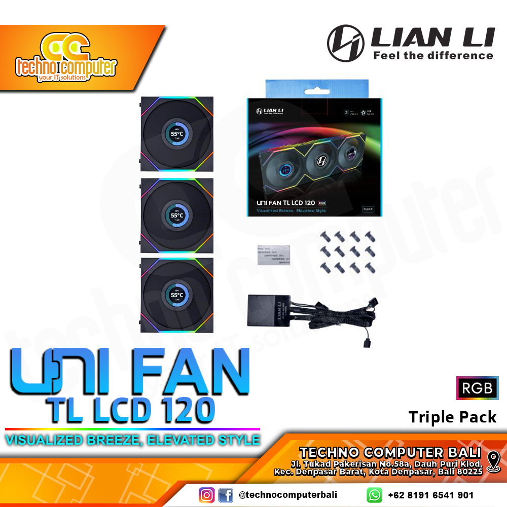 FAN CASING LIAN LI UNI FAN TL LCD 120 BLACK - 120mm Triple Pack ARGB Fan with Controller