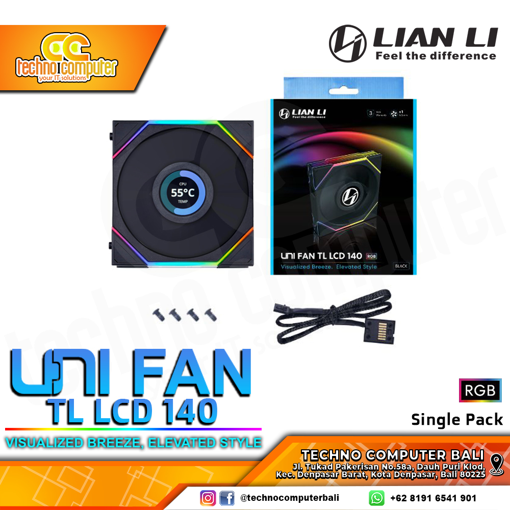 FAN CASING LIAN LI UNI FAN TL LCD 140 BLACK - 140mm Single Pack ARGB Fan