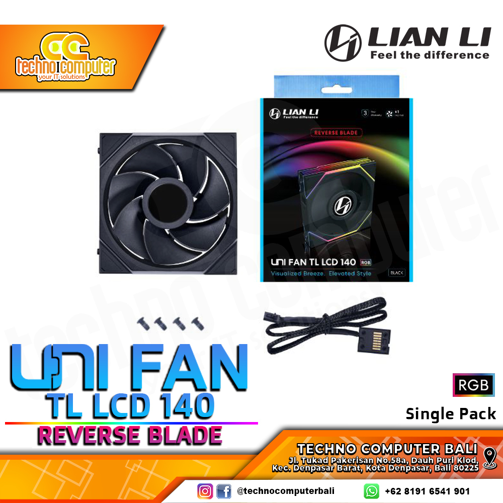 FAN CASING LIAN LI UNI FAN TL LCD 140 REVERSE BLADE BLACK - 140mm Single Pack ARGB Fan