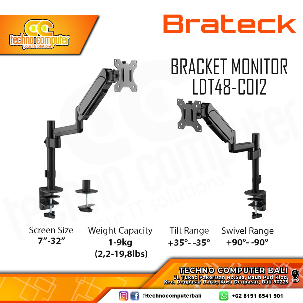 Bracket Monitor TV 17-32inch BRATECK LDT48-C012 Gas Spring Single Monitor - Black